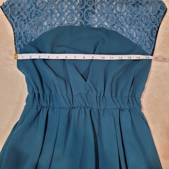 W118 by Walter Baker Teal Peplum Dress Lace and‎ Vegan Leather Trim - Size XS - Picture 4 of 8